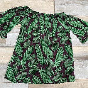 Hula Bay Off the Shoulder Fern Hawaiian Print Long Top/ Tunic WORN TWICE